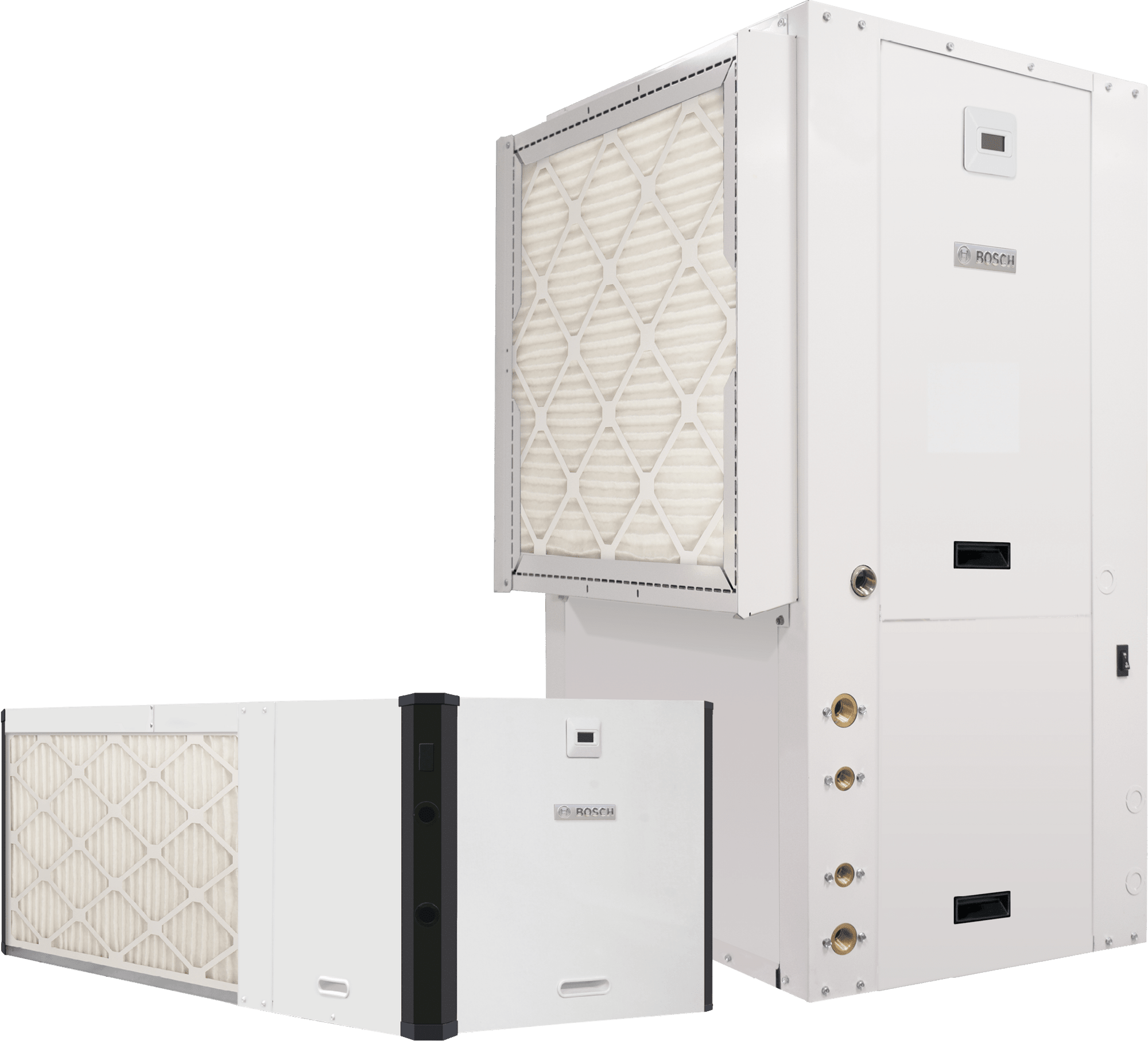 Bosch Greensource SM Rev A/B SM036-1VTC-FLTADB-XMGXXXXXD7XXXX4XXXXSBA Water Source Heat Pump, 3 Tons, R-410A, Vertical, Upflow, Left Hand, 208/230 V, 19 EER (WLHP), 28 EER (GWHP), 22 EER (GLHP), FPT, Swivel Connection, 1-Phase