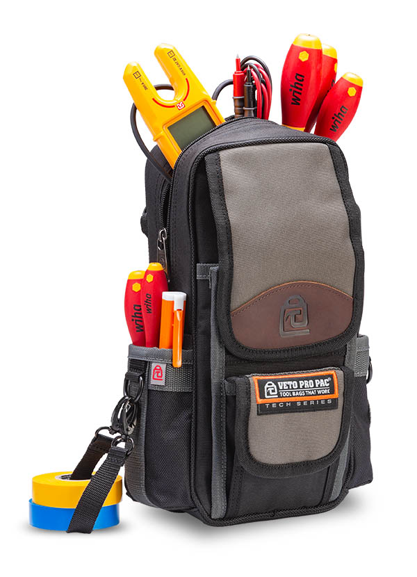 Veto Pro Pac Tech Series VPP10021 Tall Meter/Tool Pouch, 12 (8 Inside Vertical Tool, 2 Outside Vertical Tool, 2 Meter) Pockets, 15 lbs (Max Payload), 190 Cu In (Internal Volume) Capacity, 600 PVC Impregnated Denier Nylon (Body), 1200 PVC Impregnated Denier Nylon (Tool Pockets), Durable Leather (Trim Panels), 13" Height, 8" Width, 3.5" Depth, Zipper (Heavy Duty Plastic Coil)