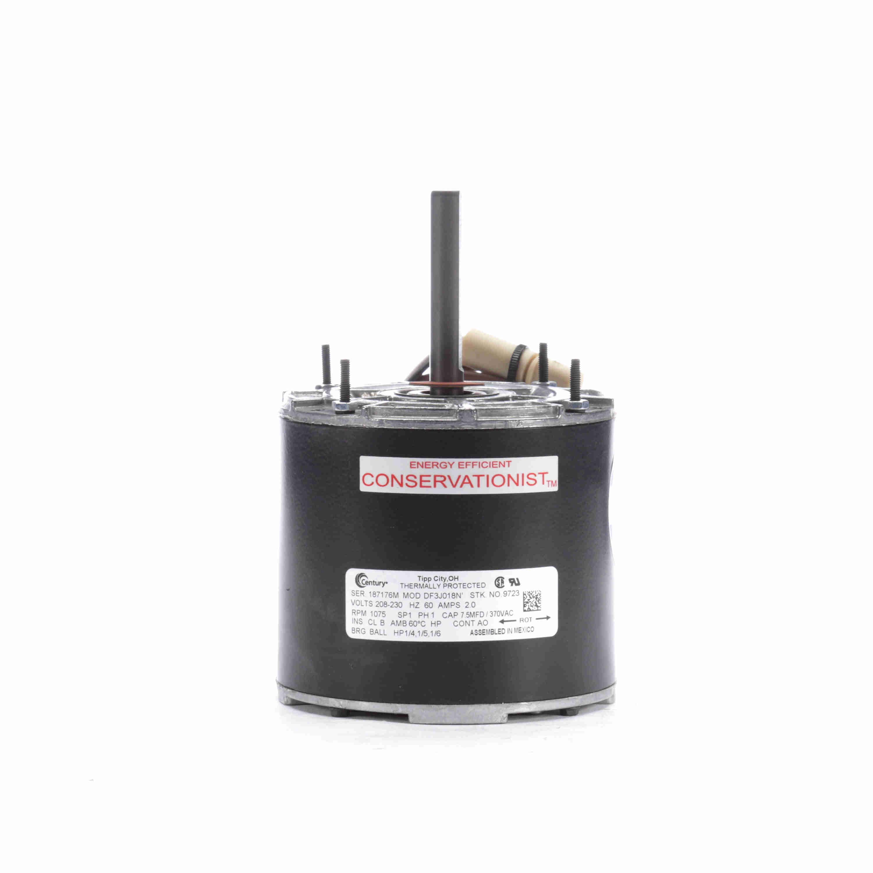 DiversiTech 9723 Condenser Fan Motor, 1/4 HP, 1/5 HP, 1/6 HP, 208/230 V, 1,075 RPM, 1 Speed, 1 Phase, Multi-Position, Extended Studs, TEAO