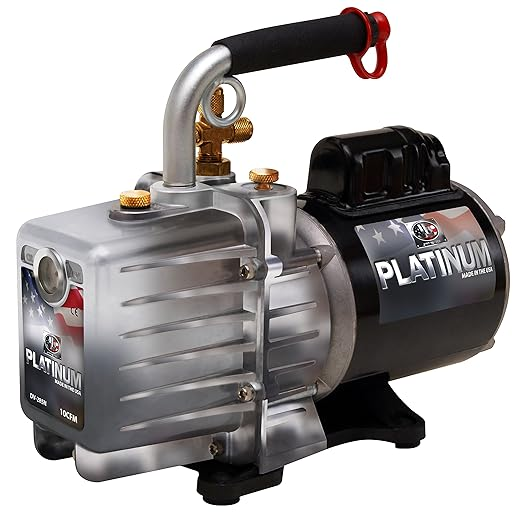 JB Industries PLATINUM -250SP DV-200N-250SP Spark-Proof Vacuum Pump, 7 CFM, 15 Microns Maximum Vacuum, 1/2 HP, 115 V / 230 V, Two Stage, Direct Drive, Capacitor Start, Spark-Proof, Dual Voltage, Thermal Overload Protection, 1/4" Male Flare, 3/8" Male Flare, 1/2" Male Flare (Intake Tee) Connection Size, 6-15P Plug Type