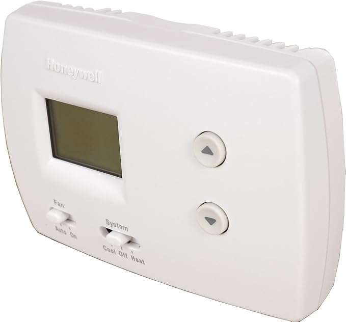Resideo PRO 3000 TH3210D1004 Non-Programmable Thermostat, 2 H / 1 C (Heat Pump), Screw Terminal, 20-30 VAC, 750 Mvdc, Dual Powered, Manual Changeover, LCD, 40-90 Â°F (Heat); 50-99 Â°F (Cool) Temperature Settings