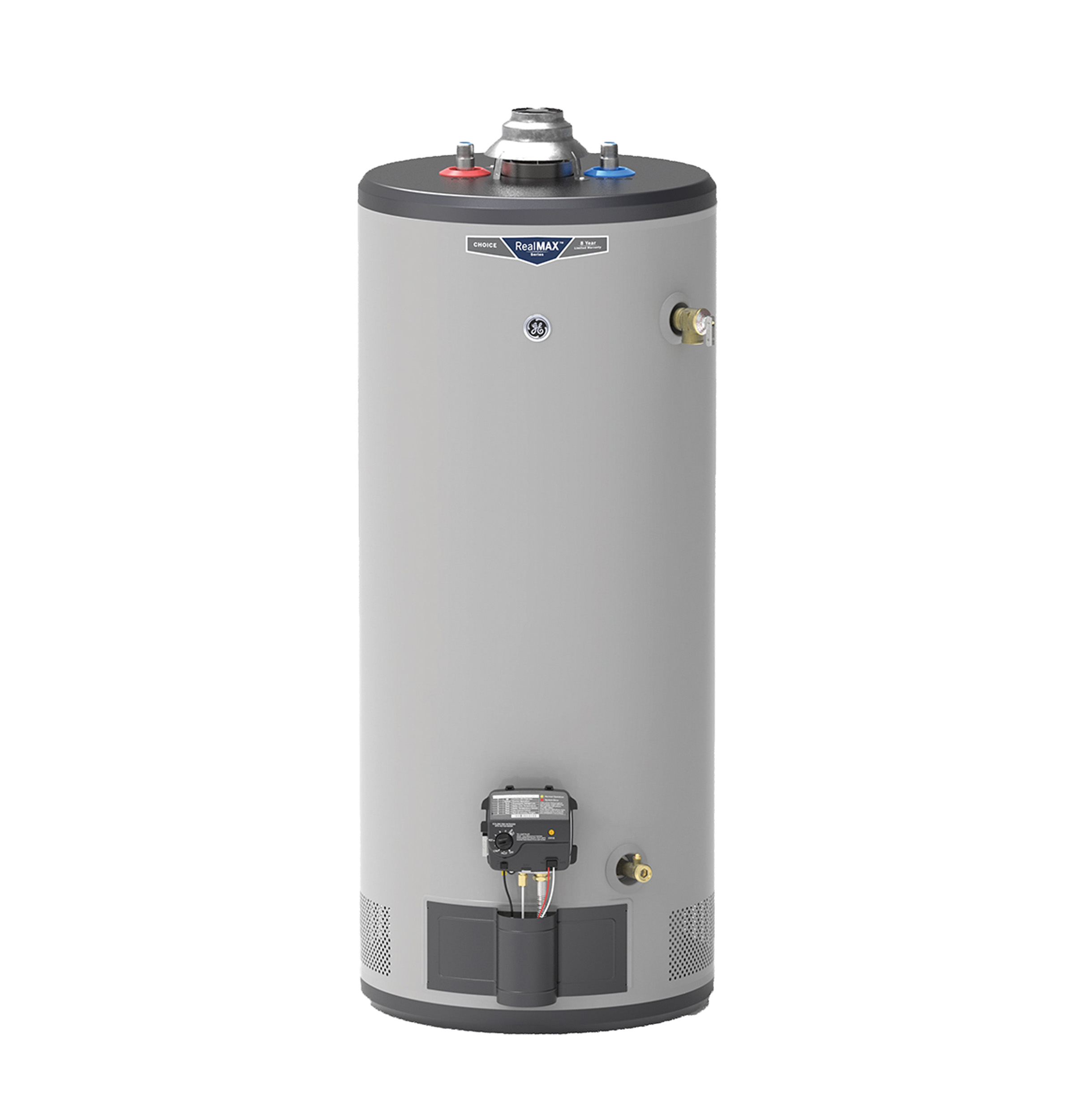 General Electric RealMAX Choice GG30S08BXR Short Natural Gas Water Heater, 30 Gallons Capacity, 34,000 BTU/hr, Natural Gas, 64 GPH First Hour Delivery, 35.4 GPH (At 90Â°F Rise) Recovery Rate, 0.6 UEF, No Energy Star Compliant