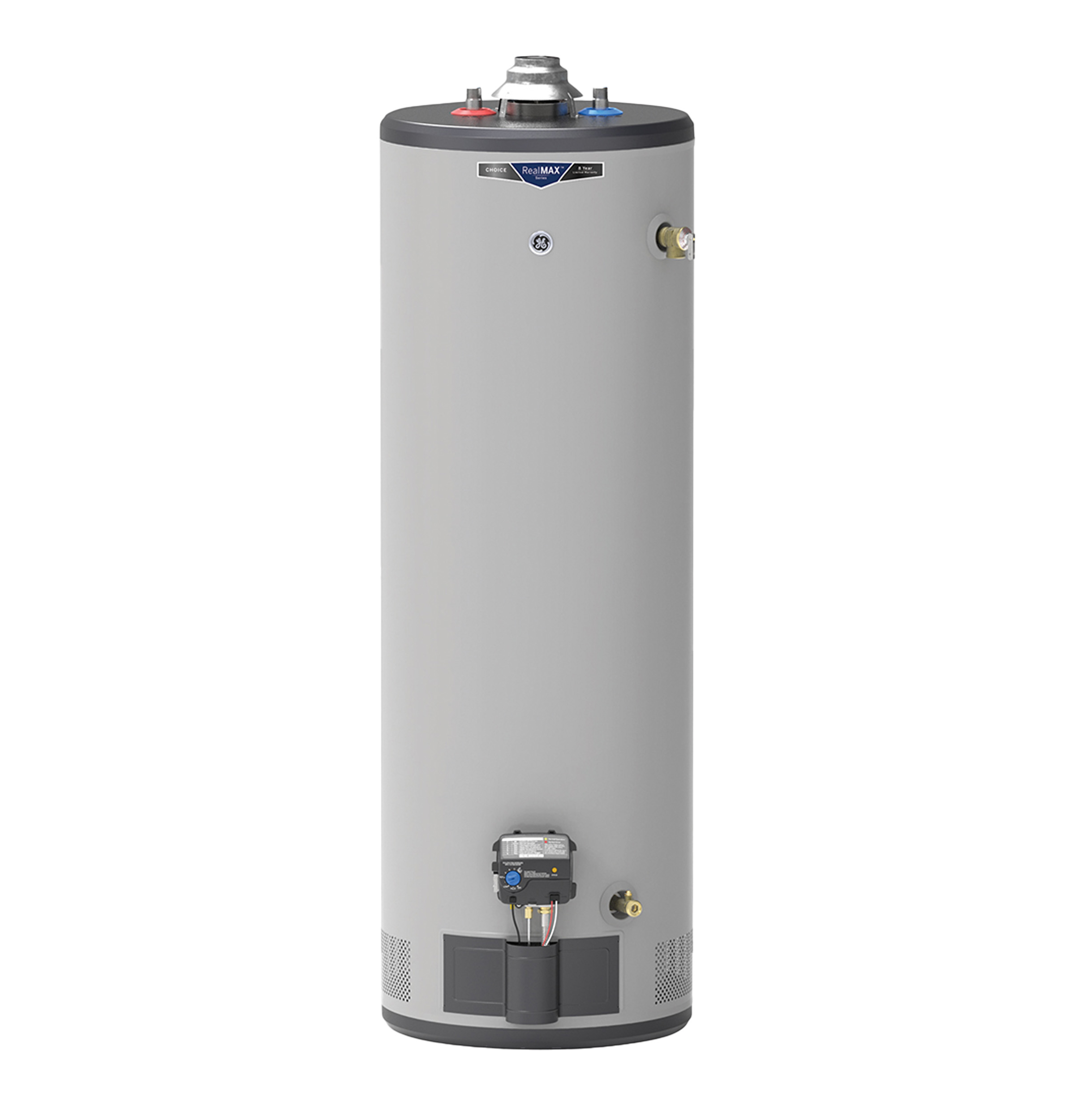 General Electric RealMAX Choice GP40T08BXR Tall LP Water Heater, 40 Gallons Capacity, 36,000 BTU/hr, Propane (LP), 83 GPH First Hour Delivery, 37 GPH (At 90Â°F Rise) Recovery Rate, No Energy Star Compliant, Atmospheric Vent Type