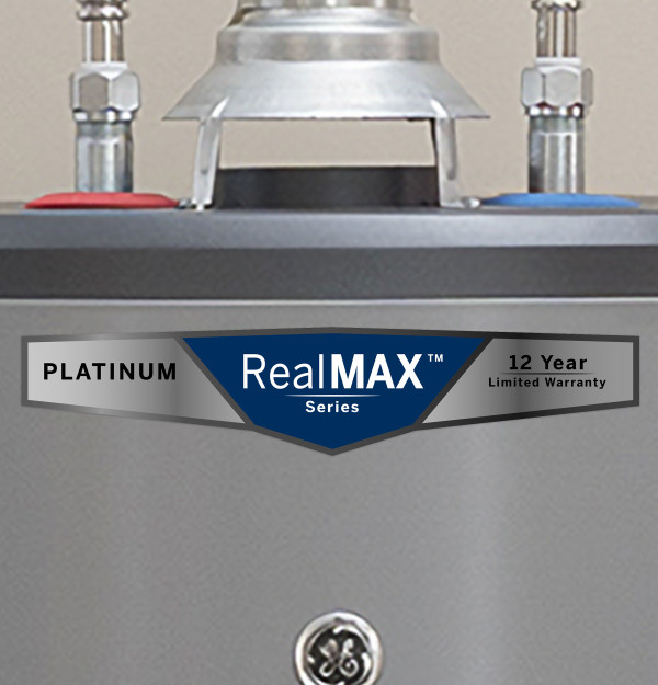 General Electric RealMAX Platinum Short Natural Gas Water Heater, 50 Gallons Capacity, 40,000 BTU/hr, Natural Gas, 77 GPH First Hour Delivery, 0.63 UEF, No Energy Star Compliant, Atmospheric Vent Type