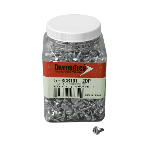 DiversiTech 5-SCR101-2 Sheet Metal Screw, #10, 1/2" Overall Length, Taper Point, Hex/Slotted, 5/16" Drive Size, Hex Washer Slotted, Heat Treated Steel