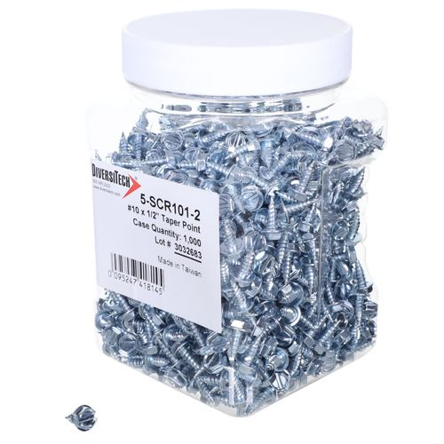 DiversiTech 5-SCR101-2 Sheet Metal Screw, #10, 1/2" Overall Length, Taper Point, Hex/Slotted, 5/16" Drive Size, Hex Washer Slotted, Heat Treated Steel