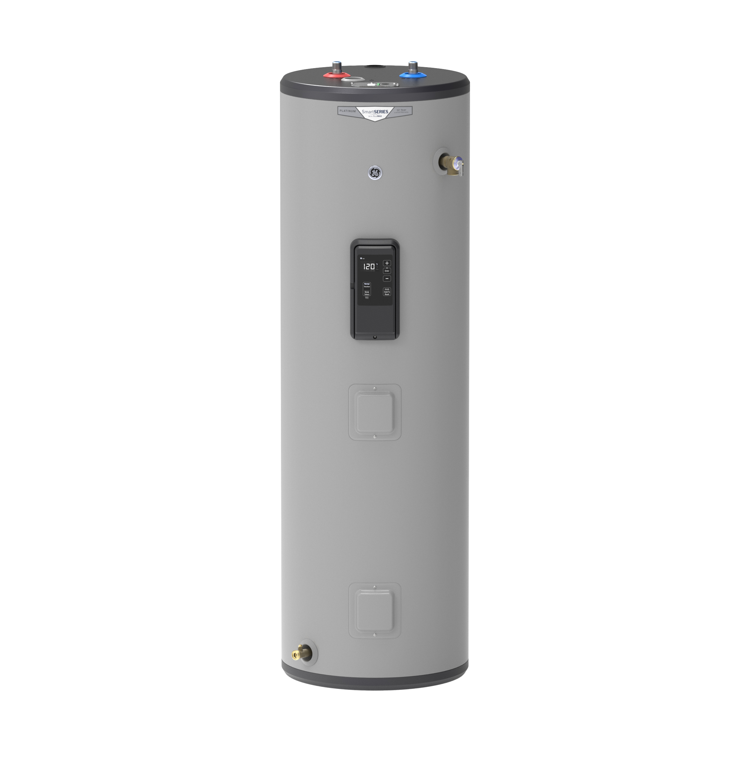 General Electric Smart GE40T12BLM Tall Electric Water Heater, 40 Gallons, 240 V, 5,500 W (Upper), 5,500 W (Lower), 0.92 UEF, 66 Gallons First Hour Delivery, 25.1 GPH (At 90Â°F Rise), 2 Elements