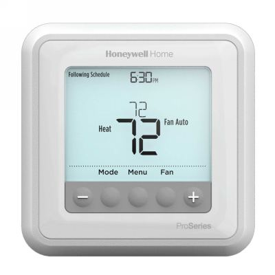 Resideo T6 Pro TH6220U2000 Programmable Thermostat, 7 Day, 5-1-1 Day, 5-2 Day Or Non-Programmable Programmability, 2 H / 2 C (Conventional Systems), 2 H / 1 C (Heat Pump Systems), Auto, Manual, UWP Mount (Wall/Junction Box), Wired / Lead Wires, 20-30 VAC, Dual Powered (C-Wire)