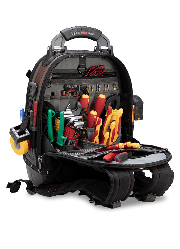 Veto Pro Pac Tech Pac Backpack Tool Bag, 46 Pockets, Zipper, Nylon (Body/Tool Pocket Fabric), Polypropylene (Base), 50 lbs Weight Capacity, 2 Compartments, 19-1/2" Height, 13" Width