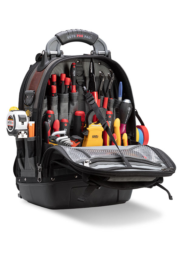 Veto Pro Pac Tech Pac Backpack Tool Bag, 46 Pockets, Zipper, Nylon (Body/Tool Pocket Fabric), Polypropylene (Base), 50 lbs Weight Capacity, 2 Compartments, 19-1/2" Height, 13" Width