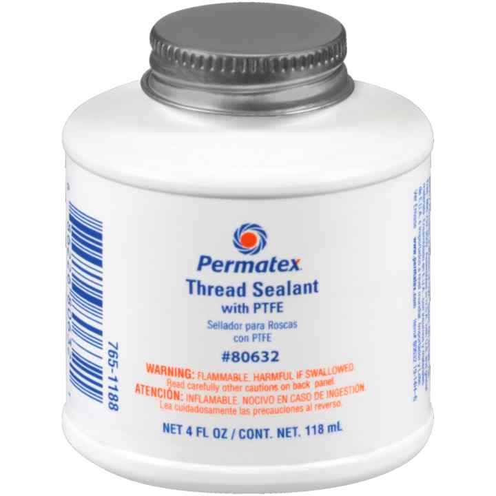 Permatex 7-80632 Thread Sealant with PTFE, 5,000 PSI, -65-300 Â°F, 4 Oz Net Content, For Metal (Pipes/Fittings), Dauber Can, Paste, Ethanol