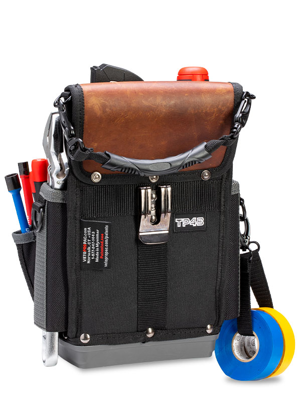 Veto Pro Pac Tech Series TP4B Tool Bag, 22 Pockets, 1200D Nylon (Pockets), Leather (Trim), Polypropylene (Base), 10 lbs Weight Capacity, 4 Compartments, 11-1/2" Height, 8-1/2" Width, 5" Depth