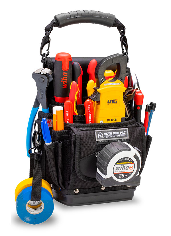 Veto Pro Pac Tech Series TP4B Tool Bag, 22 Pockets, 1200D Nylon (Pockets), Leather (Trim), Polypropylene (Base), 10 lbs Weight Capacity, 4 Compartments, 11-1/2" Height, 8-1/2" Width, 5" Depth
