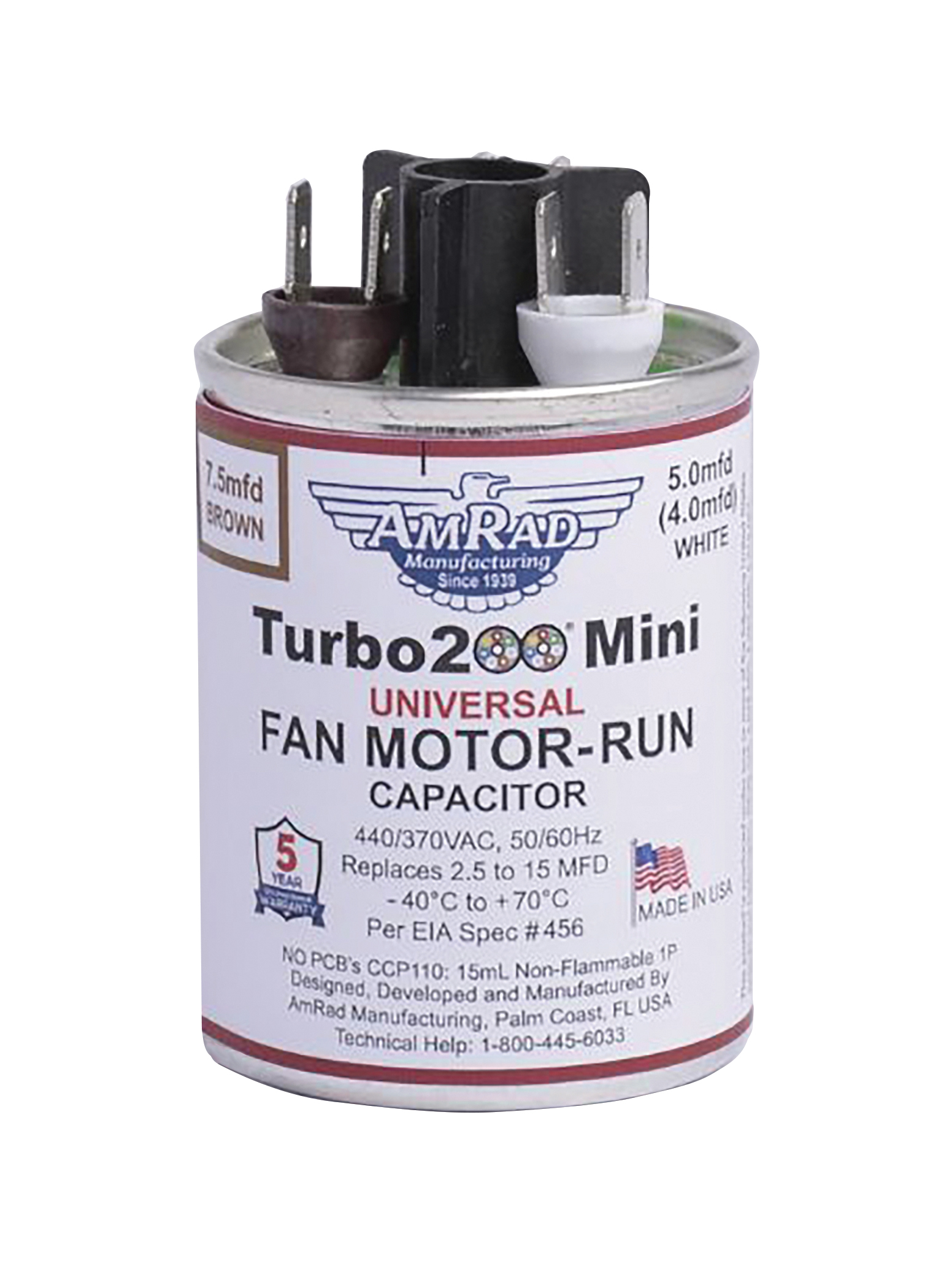 Mars® 12100 Turbo 200 Mini Capacitor, Multi, Round, 2.5 - 15.0 Mfd, 440/370 VAC
