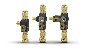 Fieldpiece Instruments VC1 Valve Core Removal Tool, 1/4" Size, 800 PSI, 1/4" Female Port (Service), 1/4" Male Port (Side), 1/4" Male SAE Flare (Service Hose), 1-14/25" Length, 1-1/2" Width, 4-1/4" Height, Brass, Black
