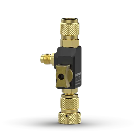 Fieldpiece Instruments VC1 Valve Core Removal Tool, 1/4" Size, 800 PSI, 1/4" Female Port (Service), 1/4" Male Port (Side), 1/4" Male SAE Flare (Service Hose), 1-14/25" Length, 1-1/2" Width, 4-1/4" Height, Brass, Black