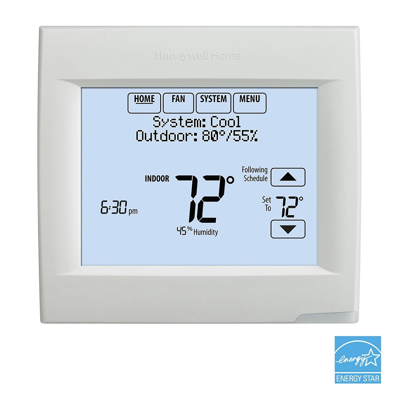 Resideo VisionPRO 8000 TH8321WF1001/U WiFi Thermostat, 18-30 VAC, 3 H / 2 C (Heat Pump), 2 H / 2 C (Conventional), 7 Day Or Non-Programmable, Touchscreen, Thermistor Sensing Element, Wall Mount (Horizontal/Vertical), 40-90 Â°F (Heating); 50-99 Â°F (Cooling)